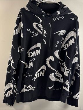 Nike Black Hoodie with White Swoosh All-Over Print
